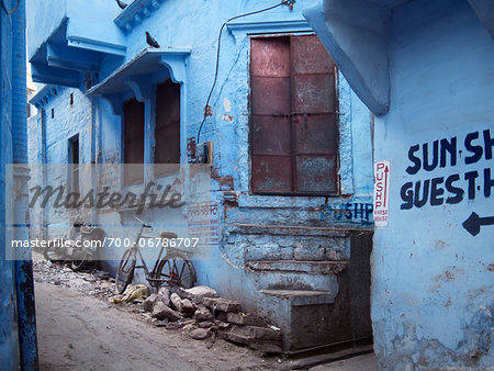 traditional blue walls of houses in the old district of Jodhpur, India