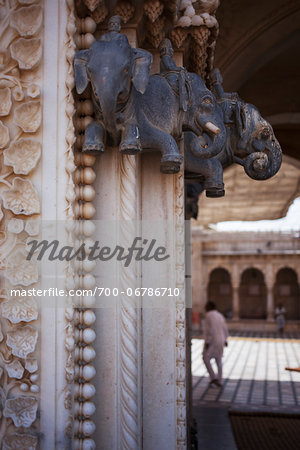 Close-Up of Elephant Sculptures on Porch of Shri Karni Mata Temple (temple of sacred rats), Deshnoke, Bikaner district, India