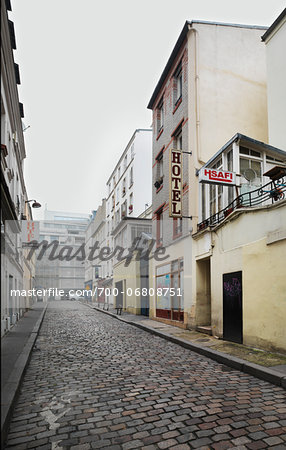 Hotels Lining Street in popular district of Montmartre in Paris, France