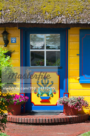 Traditional ornate door in Born, Fischland-Darss-Zingst, Coast of the Baltic Sea, Mecklenburg-Western Pomerania, Germany, Europe