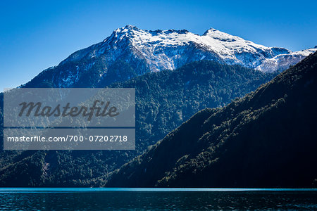 Scenic view of mountains and lake, Lake Todos los Santos, Parque Nacional Vicente Perez Rosales, Patagonia, Chile