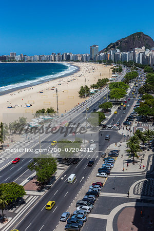 Scenic view of Copacabana Promenade and Copacabana Beach, Rio de Janeiro, Brazil