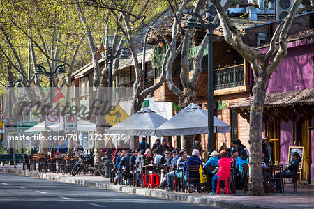 Outdoor Restaurants along Pio Nono Street, Bellavista District, Santiago, Chile Outdoor Restaurants along Pio Nono Street, Bellavista District, Santiago, Chile