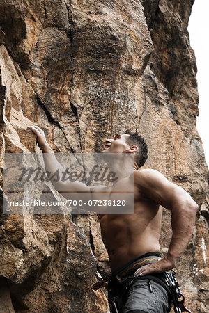 Mature Man Rock Climbing, Schriesheim, Baden-Wurttemberg, Germany