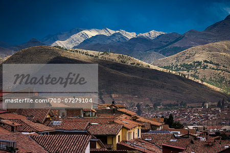 Scenic view of mountains and rooftops of homes, Cusco, Peru Scenic view of mountains and rooftops of homes, Cusco, Peru