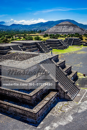 View of Plaza of the Moon and Pyramid of the Sun from Pyramid of the Moon, San Juan Teotihuacan, northeast of Mexico City, Mexico