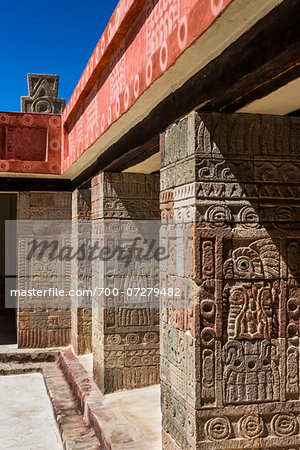 Pillars at Patio of Palace of Quetzalpapalotl, San Juan Teotihuacan, northeast of Mexico City, Mexico