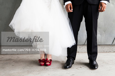 red shoes with wedding dress