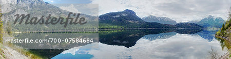 Panoramic, scenic view of Lake Altaussee and mountains in spring, Styria, Austria