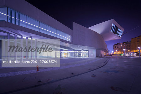 Night View of the MAXXI, Rome, Lazio, Italy.