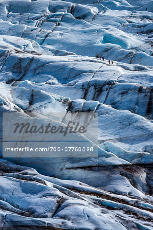 Overview of hikers on the glacier at Svinafellsjokul, Iceland