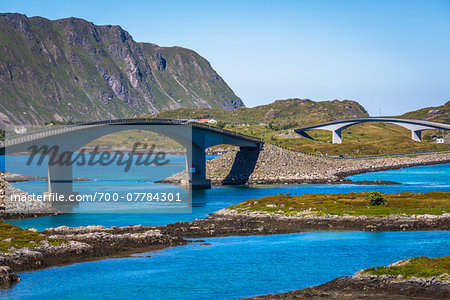 Fredvang Bridges connceting Flakstadoya and Moskenesoya, Lofoten Archipelago, Norway