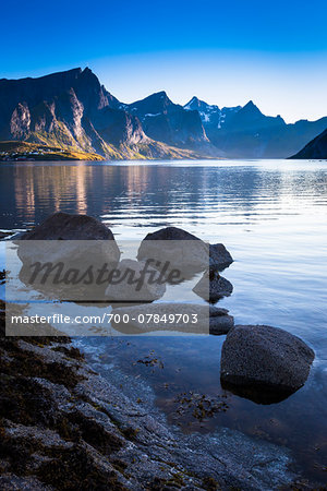 Scenic view of harbour, Hamnoy, Moskenesoy island, Lofoten Archipelago, Nordland, Northern Norway, Norway