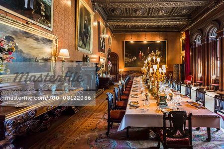 Dining room, Penrhyn Castle, Llandegai, Bangor, Gwynedd, Wales, United Kingdom Dining room, Penrhyn Castle, Llandegai, Bangor, Gwynedd, Wales, United Kingdom