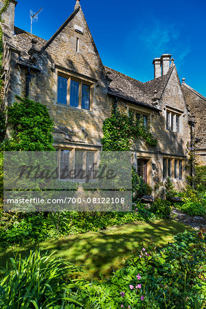 Close-up of stone house, Bourton-on-the-Water, Gloucestershire, The Cotswolds, England, United Kingdom