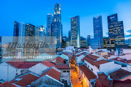 Boat Quay and Skyline at Dusk, Central Region, Singapore