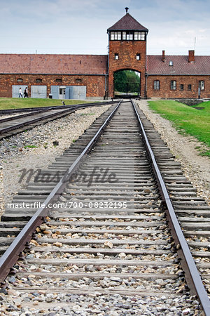 Traintracks and building, Birkenau, Auschwitz Concentration Camp, Poland