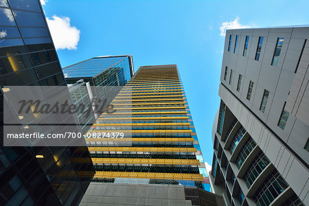 View between Skyscraper to sky, Santos Place in center, Brisbane, Queensland, Australia