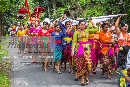 Procession at a temple festival, Petulu, near Ubud, Bali, Indonesia