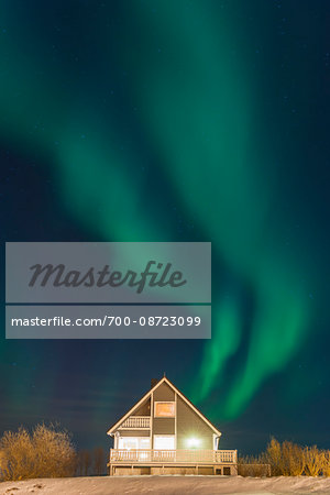 House with Nothern Lights in Sommaroya, Tromso, Troms, Norway