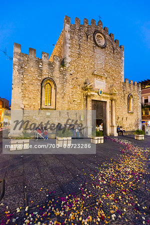 Trail of Flowers on Ground during Festival at Dusk at Duomo di Taormina, Taormina, Sicily, Italy