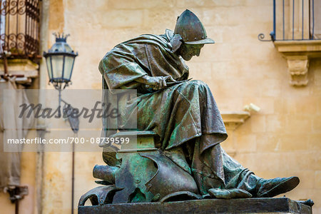 Bronze statue of the Italian sculptor Antonio Bortone in the historic center of Lecce in Puglia, Italy