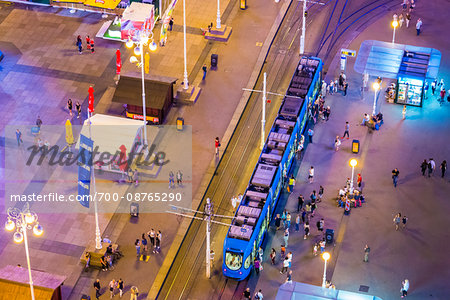 Overview of Tram at Night in Zagreb, Croatia