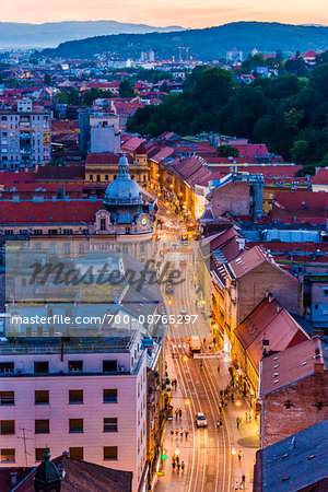 Overview of Street at Dusk in Zagreb, Croatia Overview of Street at Dusk in Zagreb, Croatia