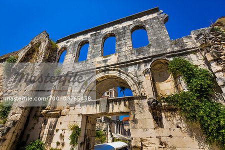 The Silver Gate of Diocletian's Palace on a sunny day in the Old Town of Split in Split-Dalmatia County, Croatia