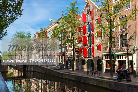 The Red Light District along the Oudezijds Achterburgwal canal in Amsterdam, Holland