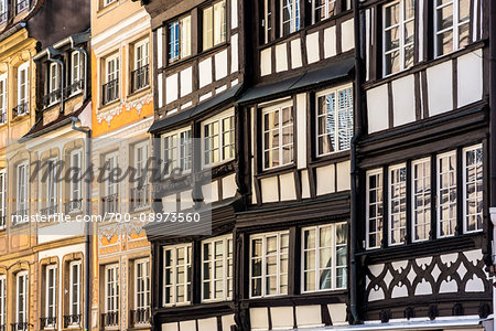 Architectural detail of the half-timber buildings on Rue Merciere in Strasbourg, France