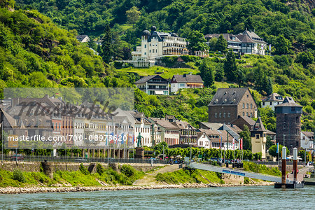 Traditional buildings along the Rhine at Kaub between Rudesheim and Koblenz, Germany