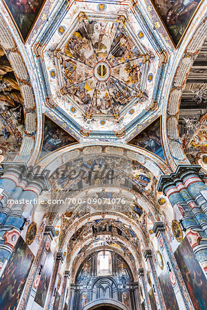 Elaborate murals painted on the arched ceiling in the Sanctuary of Atotonilco in Atotonilco, Guanajuato State, Mexico