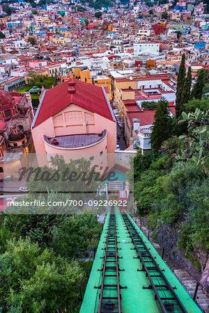 Looking down at the city from a funicular in Guanajuato City, Guanajuato, Mexico