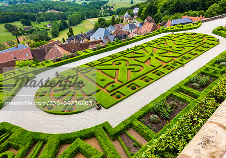 Garden at Chateau Hautefort, Hautefort, Dordogne, Nouvelle-Aquitaine, France.