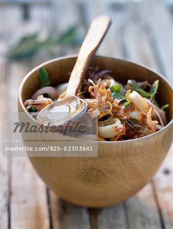 salade de calamars et oignons frits