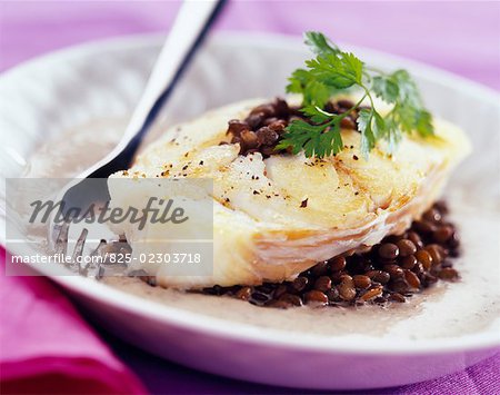 roast cod with creamed mustard- flavored lentils roast cod with creamed mustard- flavored lentils