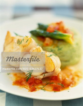 Roast monkfish with asparagus mousse