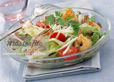 Shrimp and lentil salad