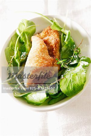 Breaded escalope with mozzarella and raw ham,spinach and rocket salad