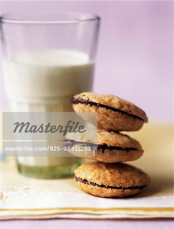 chocolate cookies and a glass of milk