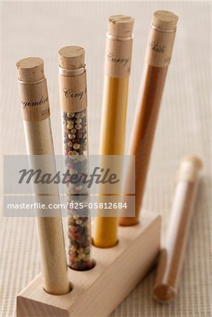 Test-tubes full of spices