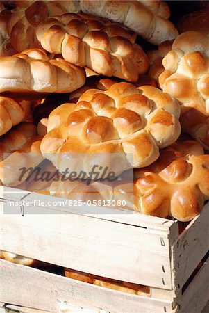 Crate of brioche-style bread