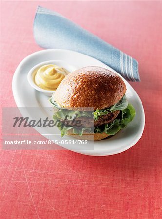 Hamburger with herbs and mustard sauce