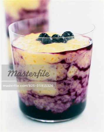 Tapioca with blackcurrant and bilberry puree