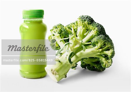 Broccoli soup in a plastic bottle