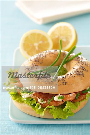 Smoked salmon bagel sandwich