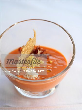 Tomato Gaspacho with grated hard-boiled egg and ham