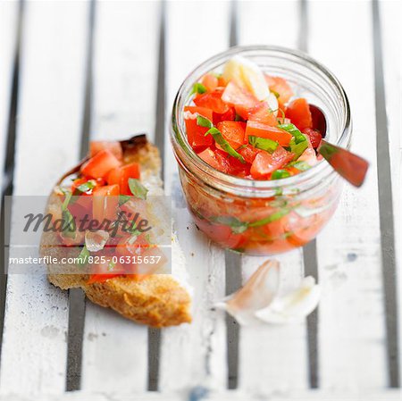 Tomato,garlic,basil and olive oil Bruschetta