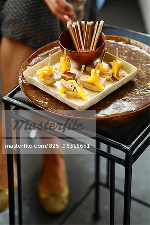 Ratte potato,foie gras and mango appetizers